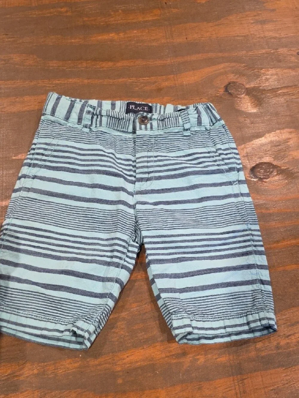The Children's Place Light Blue and Navy Striped Swim Board Shorts